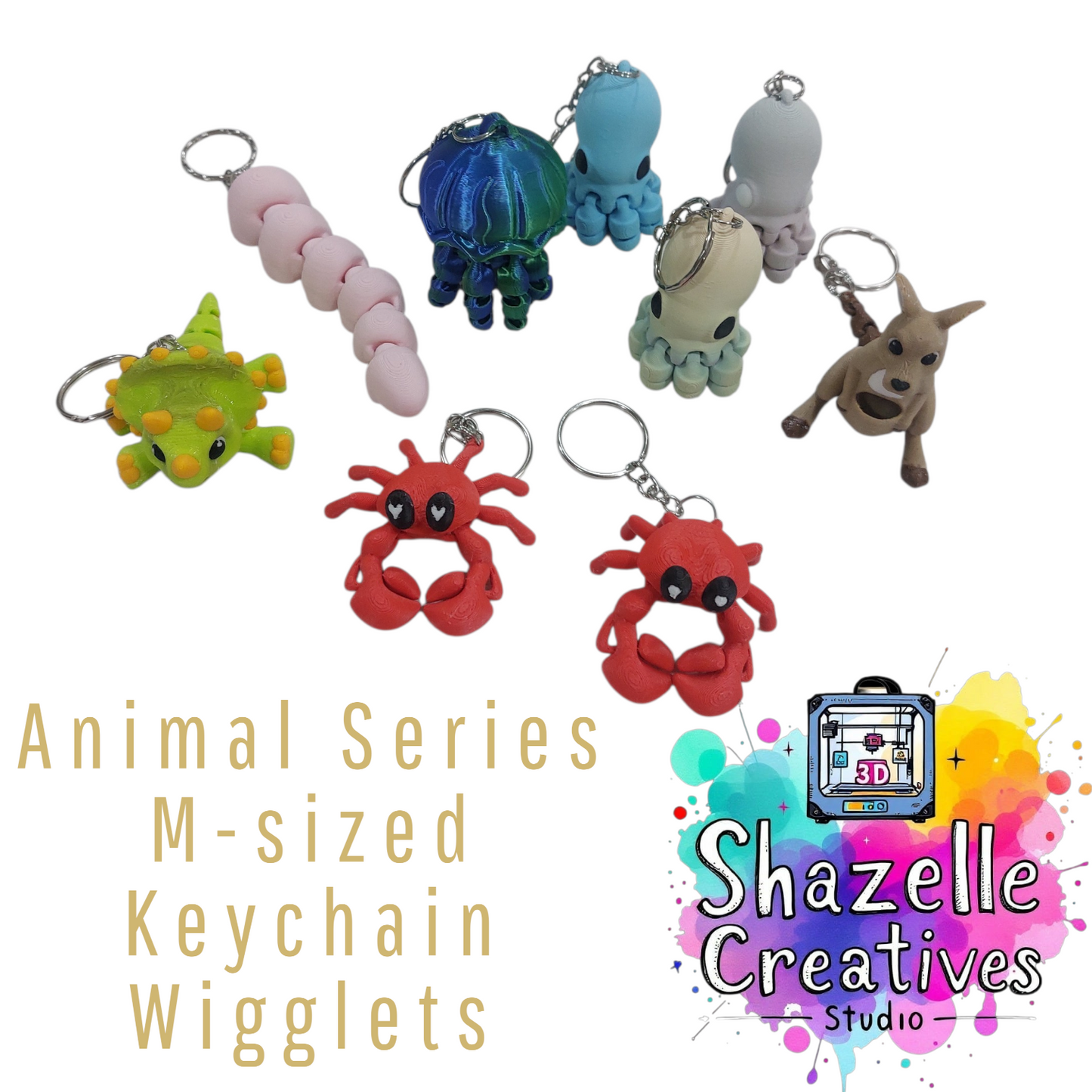 3D Printed Animal Series M-sized Keychain Wigglets