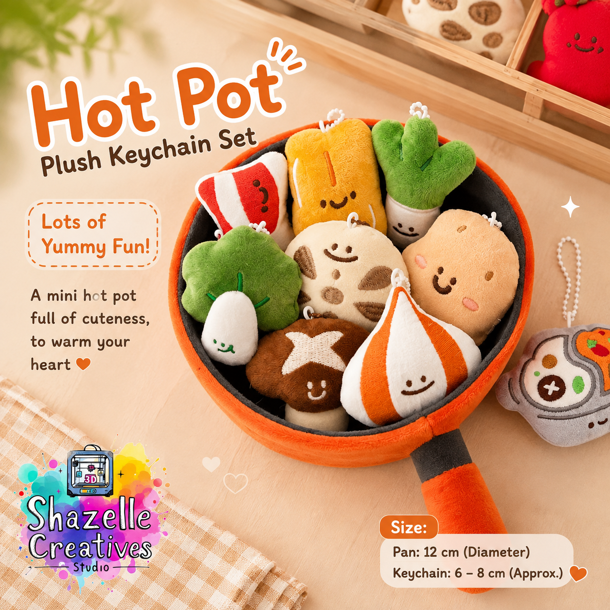 Hotpot Plush Keychain Set | Cute Food Plush Bag Charm | Kawaii Collectible Keyring