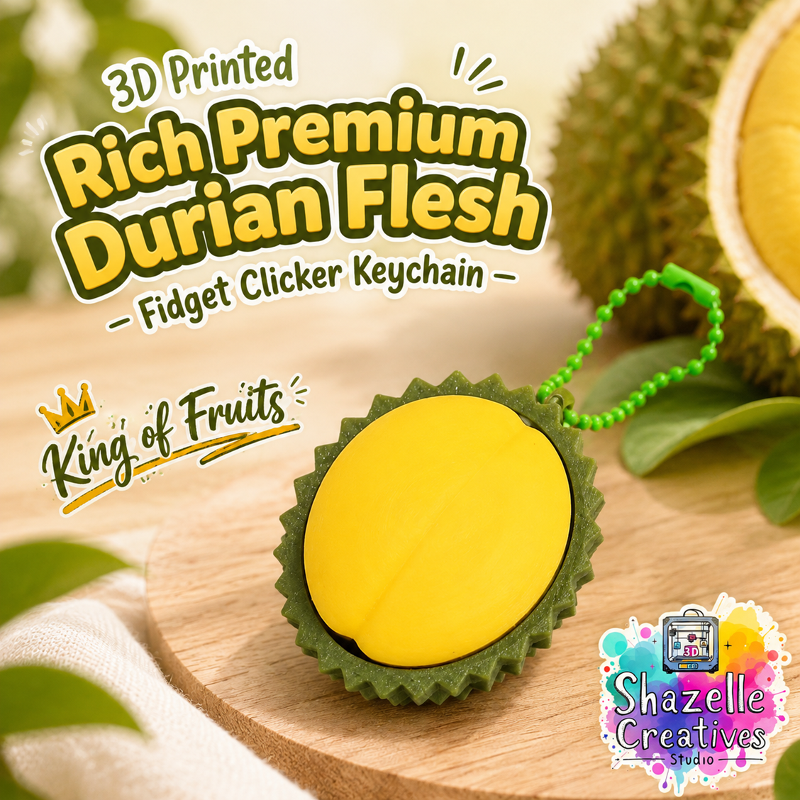 π 3D Printed Rich Premium Durian Flesh Fidget Clicker Keychain ππΏ