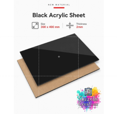 Premium Glossy Black Acrylic Sheet 300 x 400mm | 2mm Thickness