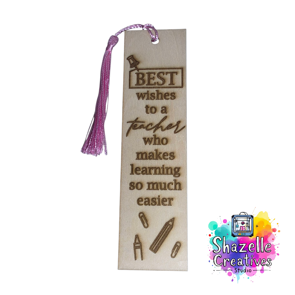 Laser Engrave Teachers' Day Appreciation Creative Wooden Bookmark with random Tassel