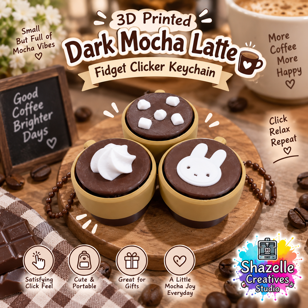 ☕️ 3D Printed Dark Mocha Latte Fidget Clicker Keychain 🤎
