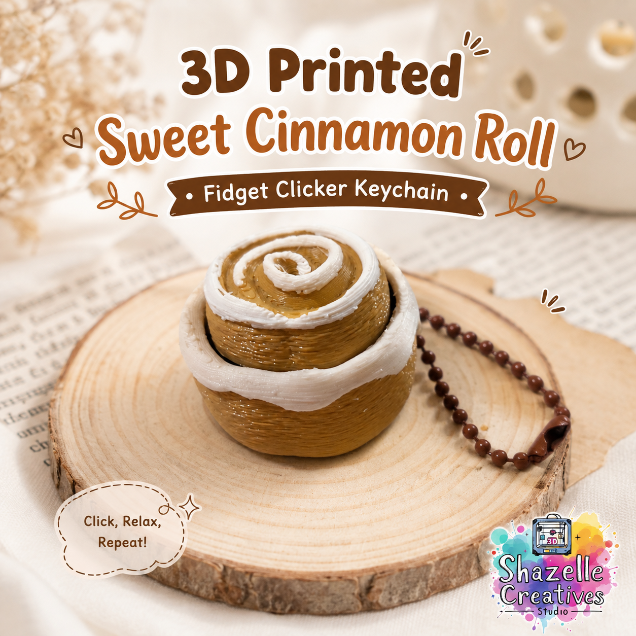 š„ 3D Printed Sweet Cinnamon Roll Fidget Clicker Keychain š¤
