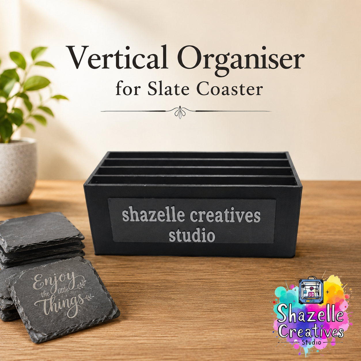 Vertical Organiser for Slate Coaster design by Shazelle Creatives Studio (fits up to 4 slate coasters)