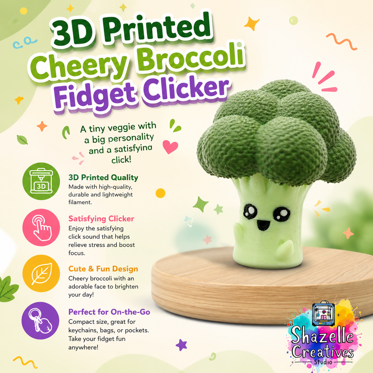 3D Printed Cheery Broccoli Fidget Clicker