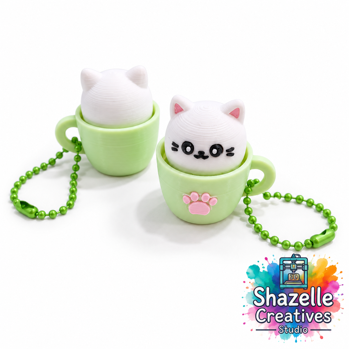 🐱 3D Printed Kawaii Kitten-in-a-Pot Fidget Clicker Keychains 💚🐾