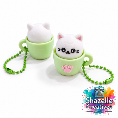 🐱 3D Printed Kawaii Kitten-in-a-Pot Fidget Clicker Keychains 💚🐾