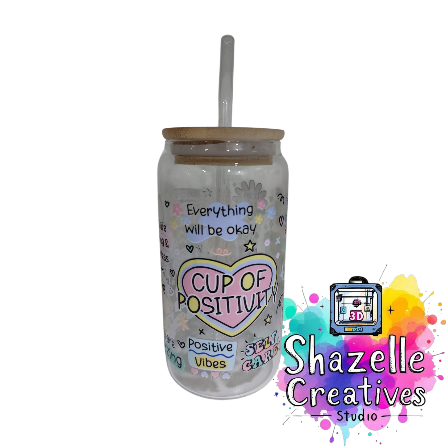 Assorted 480 ml Glass Cup with Straw