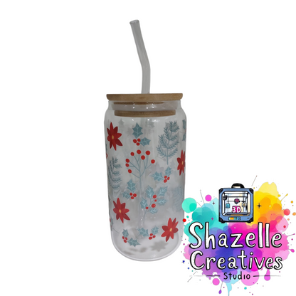 Assorted 480 ml Glass Cup with Straw