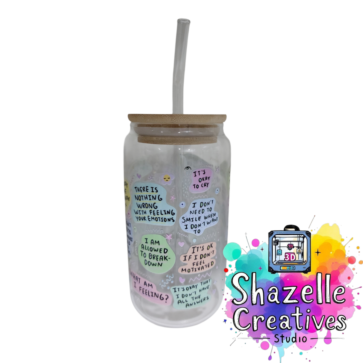 Assorted 480 ml Glass Cup with Straw