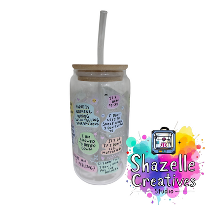 Assorted 480 ml Glass Cup with Straw