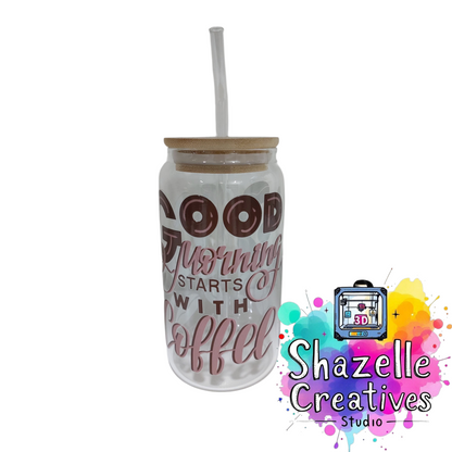 Assorted 480 ml Glass Cup with Straw
