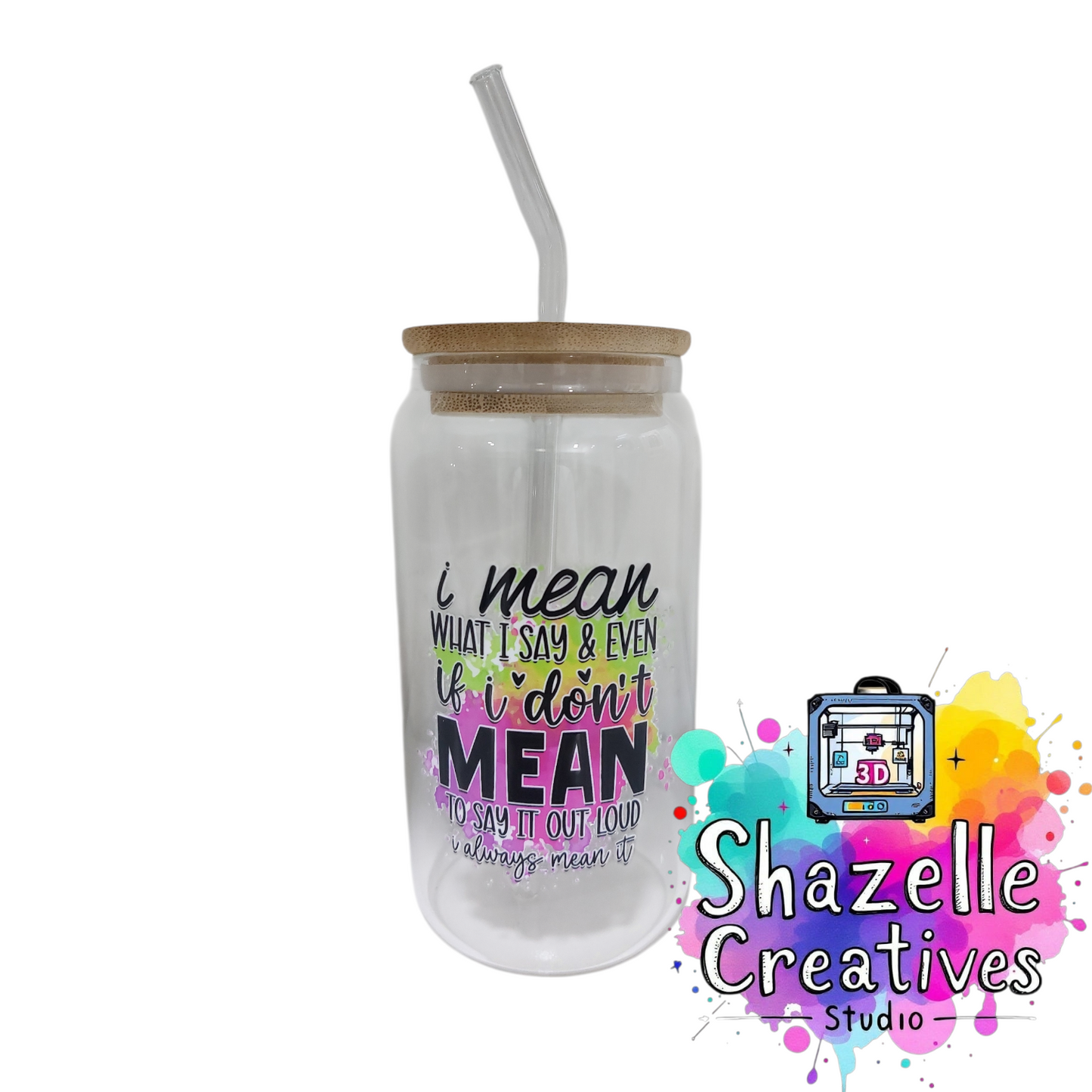 Assorted 480 ml Glass Cup with Straw