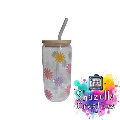 Assorted 480 ml Glass Cup with Straw