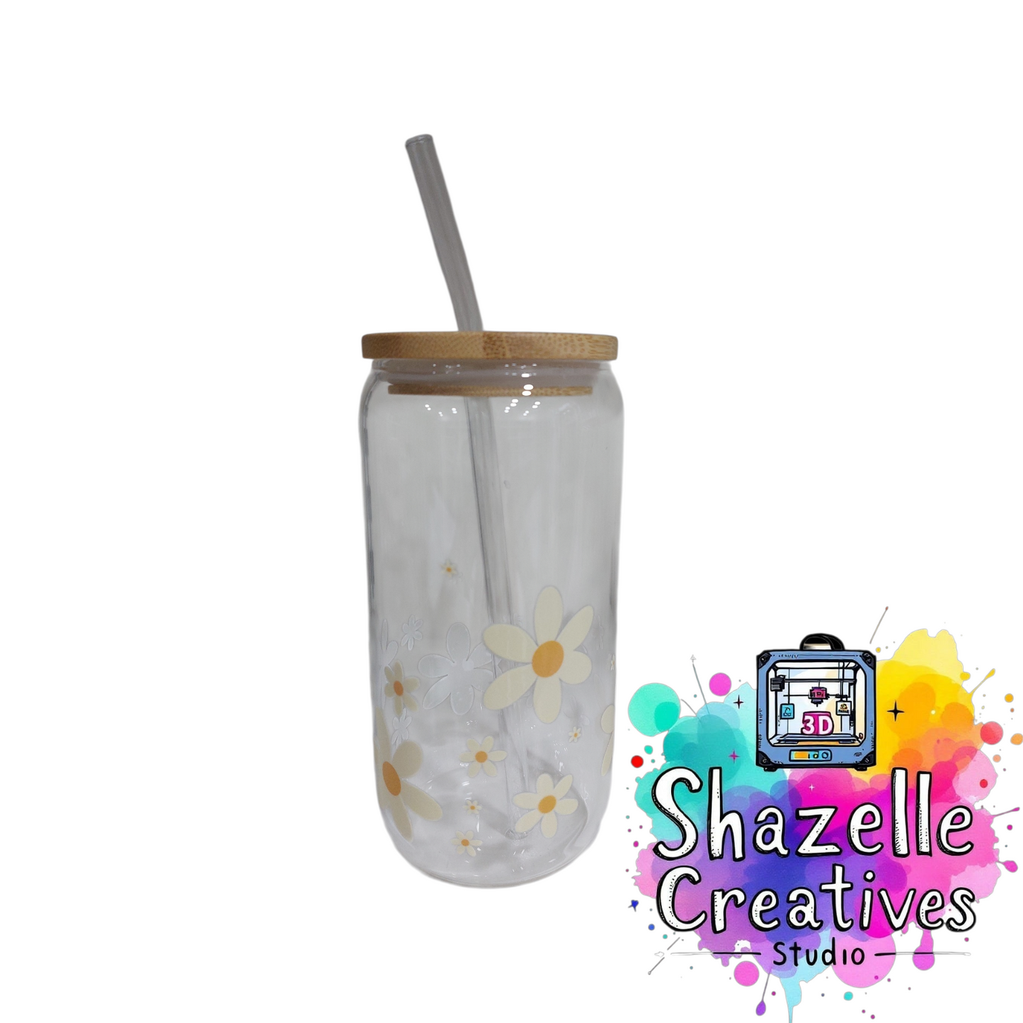 Assorted 480 ml Glass Cup with Straw