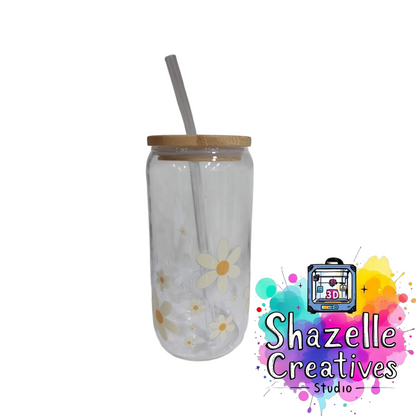 Assorted 480 ml Glass Cup with Straw