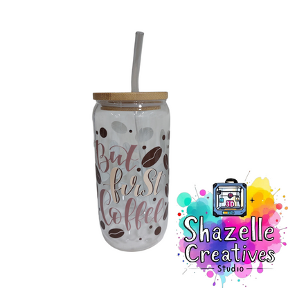 Assorted 480 ml Glass Cup with Straw