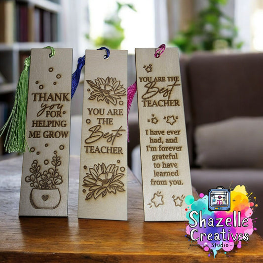 Laser Engrave Teachers' Day Appreciation Creative Wooden Bookmark with random Tassel