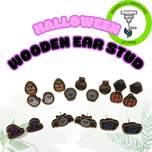 Spooktacular Handpainted Wooden Ear Studs - Halloween Edition