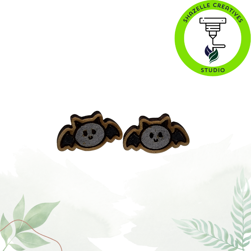 Spooktacular Handpainted Wooden Ear Studs - Halloween Edition