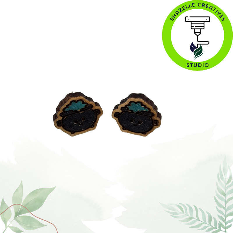 Spooktacular Handpainted Wooden Ear Studs - Halloween Edition