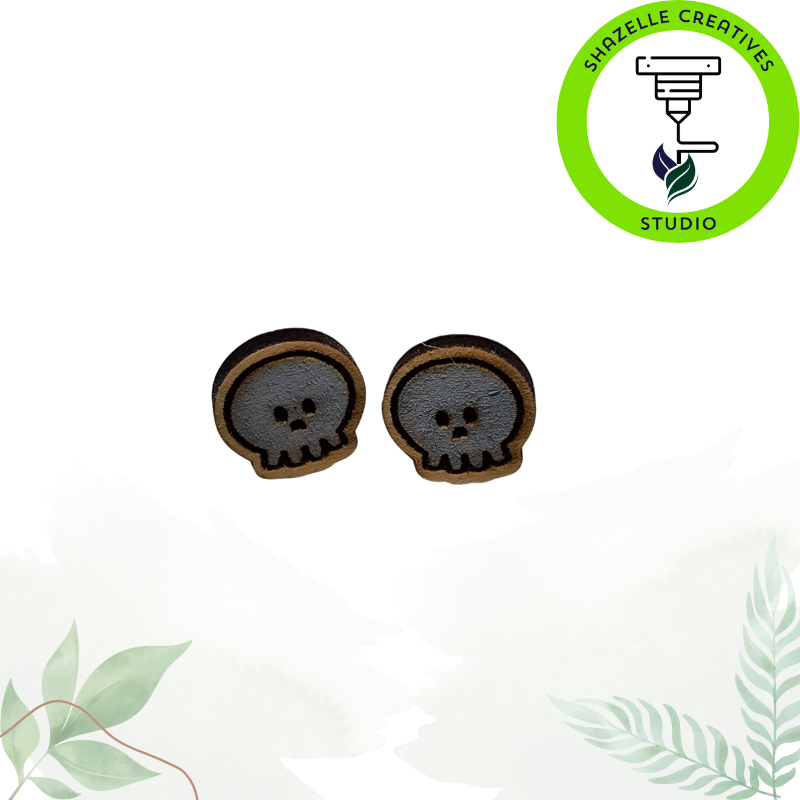 Spooktacular Handpainted Wooden Ear Studs - Halloween Edition