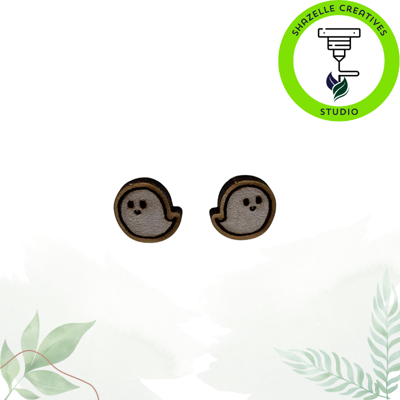 Spooktacular Handpainted Wooden Ear Studs - Halloween Edition