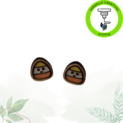 Spooktacular Handpainted Wooden Ear Studs - Halloween Edition