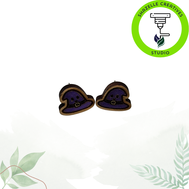 Spooktacular Handpainted Wooden Ear Studs - Halloween Edition