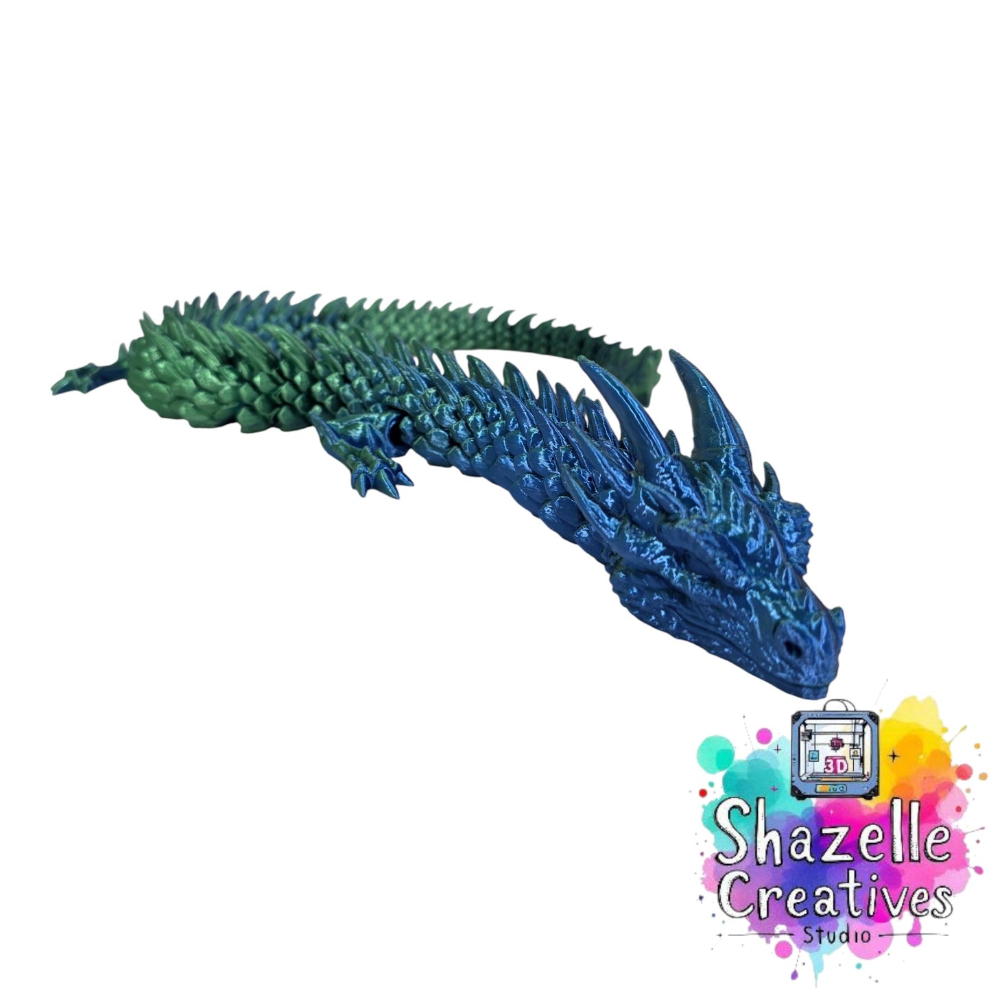 60 cm Dual Silk 3D Printed Dragon BlueGreen