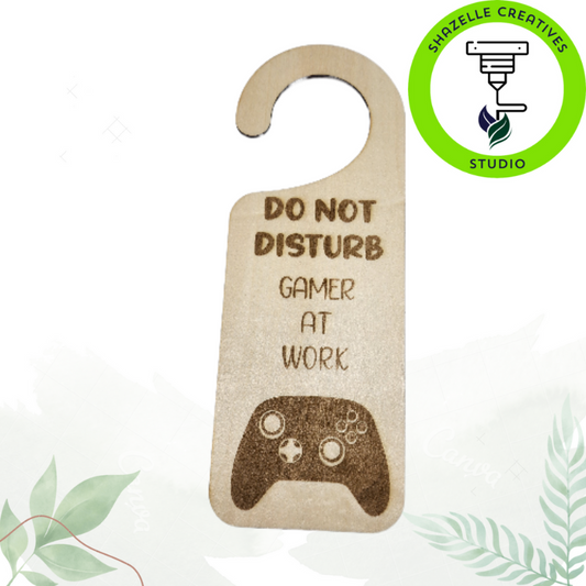 4" x 11" Laser Engraved Door Hanger Design: "Gamer at Work