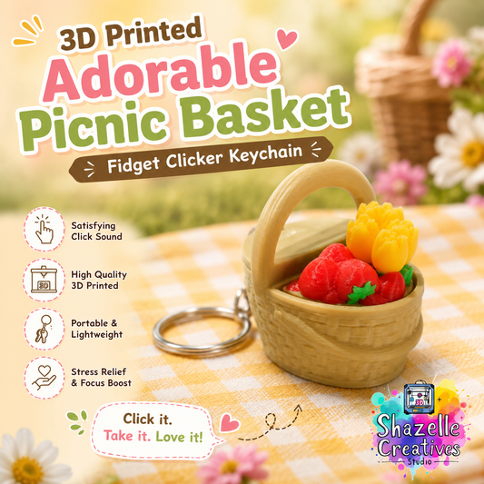 🧺 3D Printed Adorable Picnic Basket Fidget Clicker Keychain 🌷