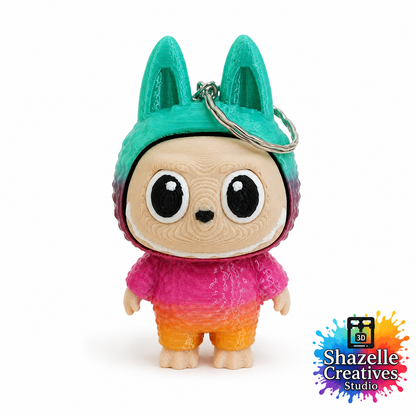 🧸 3D Printed Fiercely Playful Labubu-inspired Fidget Clicker Keychain ✨