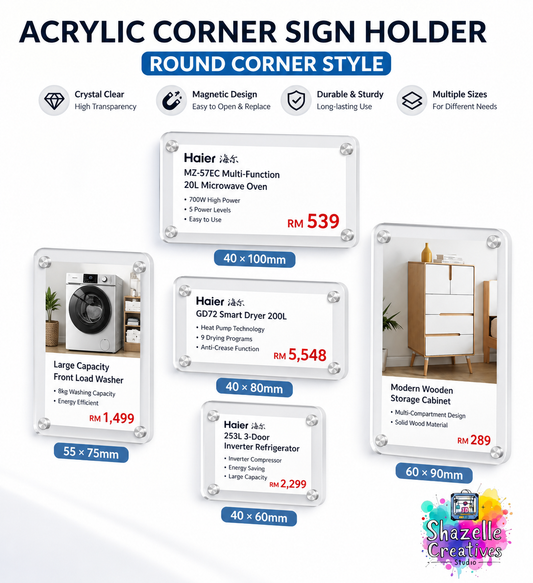 3pcs Acrylic Magnet Corner Sign Holder