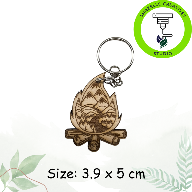 Wooden Laser-Engraved Camping Outdoor Keychain