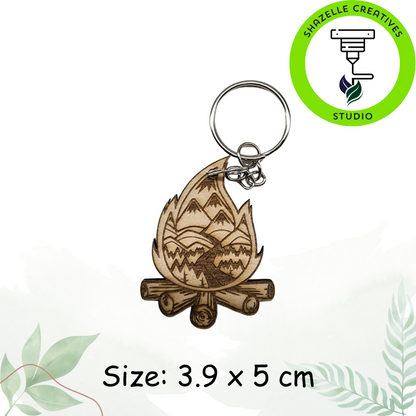 Wooden Laser-Engraved Camping Outdoor Keychain