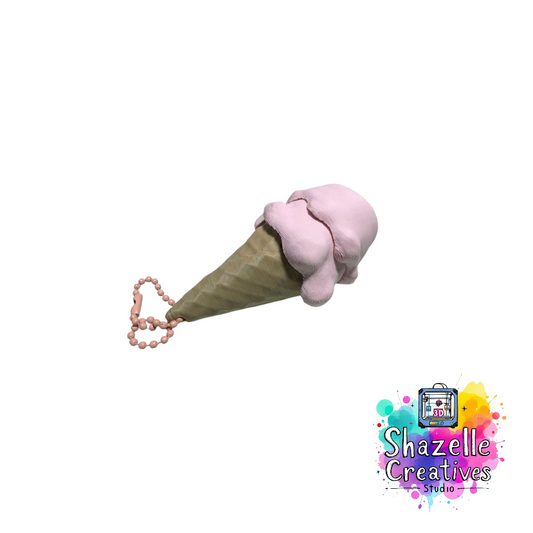 3D Printed Ice Cream Cone Clicker Fidget Keychain – 2 Scoops of Sweet Satisfaction