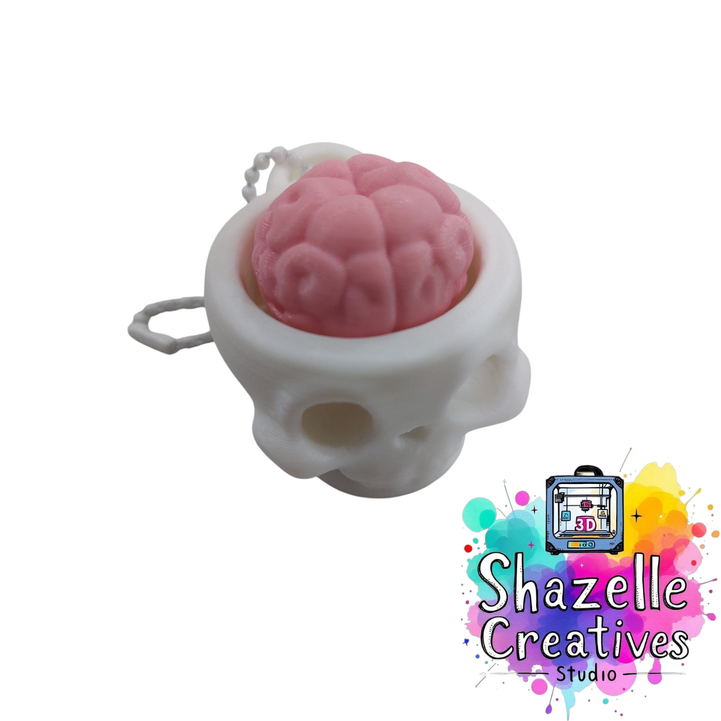 🧠💀 3D Printed Brain Skeleton Fidget Clicker Keychain