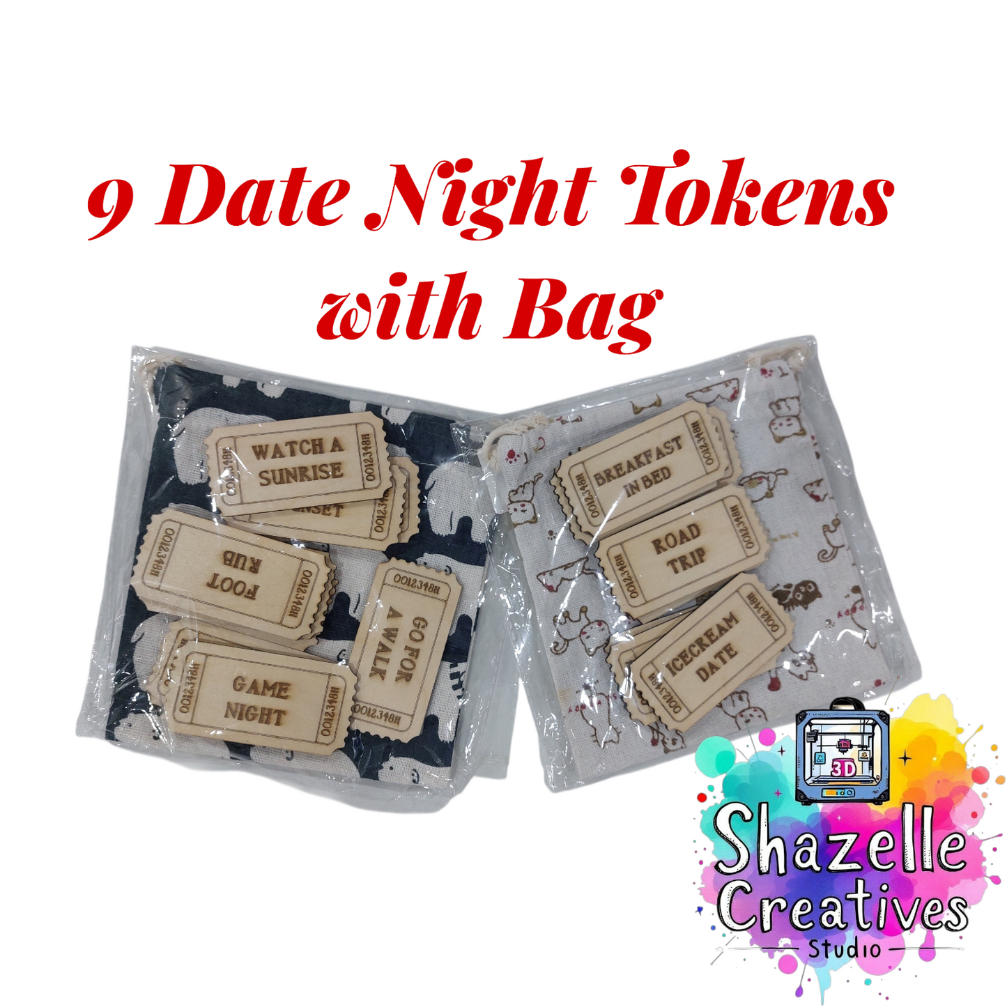 9 Date Night Tokens with Bag