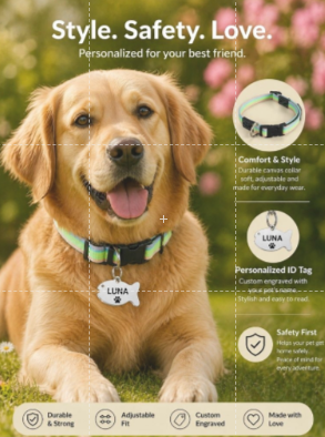 Personalized Pet Collar with Laser Engraved ID Tag