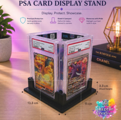 3D Printed PSA Graded Card Display Stand | Compact 4-Slot Trading Card Holder for Pokémon & Sports Cards