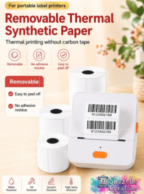 2-Sets Portable Thermal Label Printer Sticker Roll – Removable Waterproof Synthetic Paper Labels