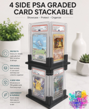 4 Side PSA Graded Card 2 Level Stackable Display Case Holder