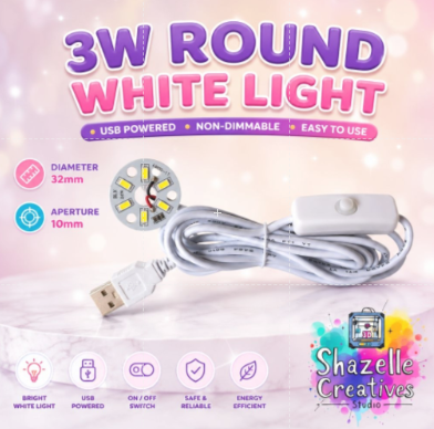 3W USB Round White LED Light Module with Switch – Mini Bright Light Board