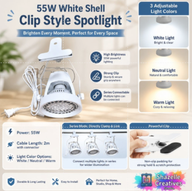 55W Clip-On LED Spotlight Lamp – Adjustable White, Neutral & Warm Light