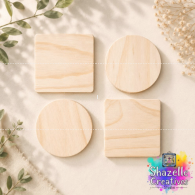 Set of 4 Premium Wooden Blanks for Crafts – Round & Square Natural Wood Bases