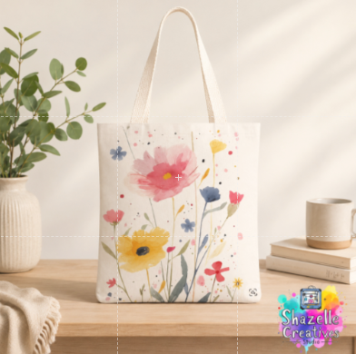 Wildflower Meadow Watercolor Tote Bag | Minimalist Floral Canvas Bag | Aesthetic Reusable Shopper