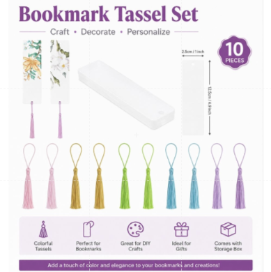 Colorful Bookmark Tassel Set with Storage Box – 10 Pieces DIY Craft Accessories
