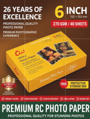 Premium RC Glossy Photo Paper – 6 Inch 270 GSM (40 Sheets)
