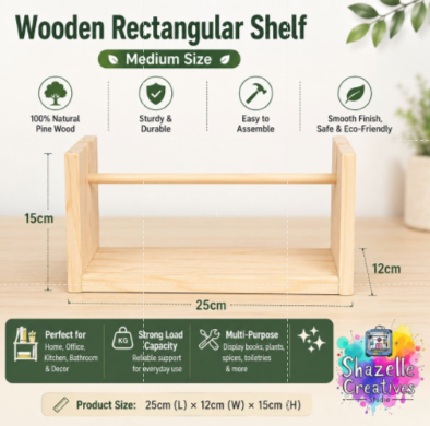 Wooden Rectangular Display Shelf – Natural Pine Wood Storage & Organizer Rack